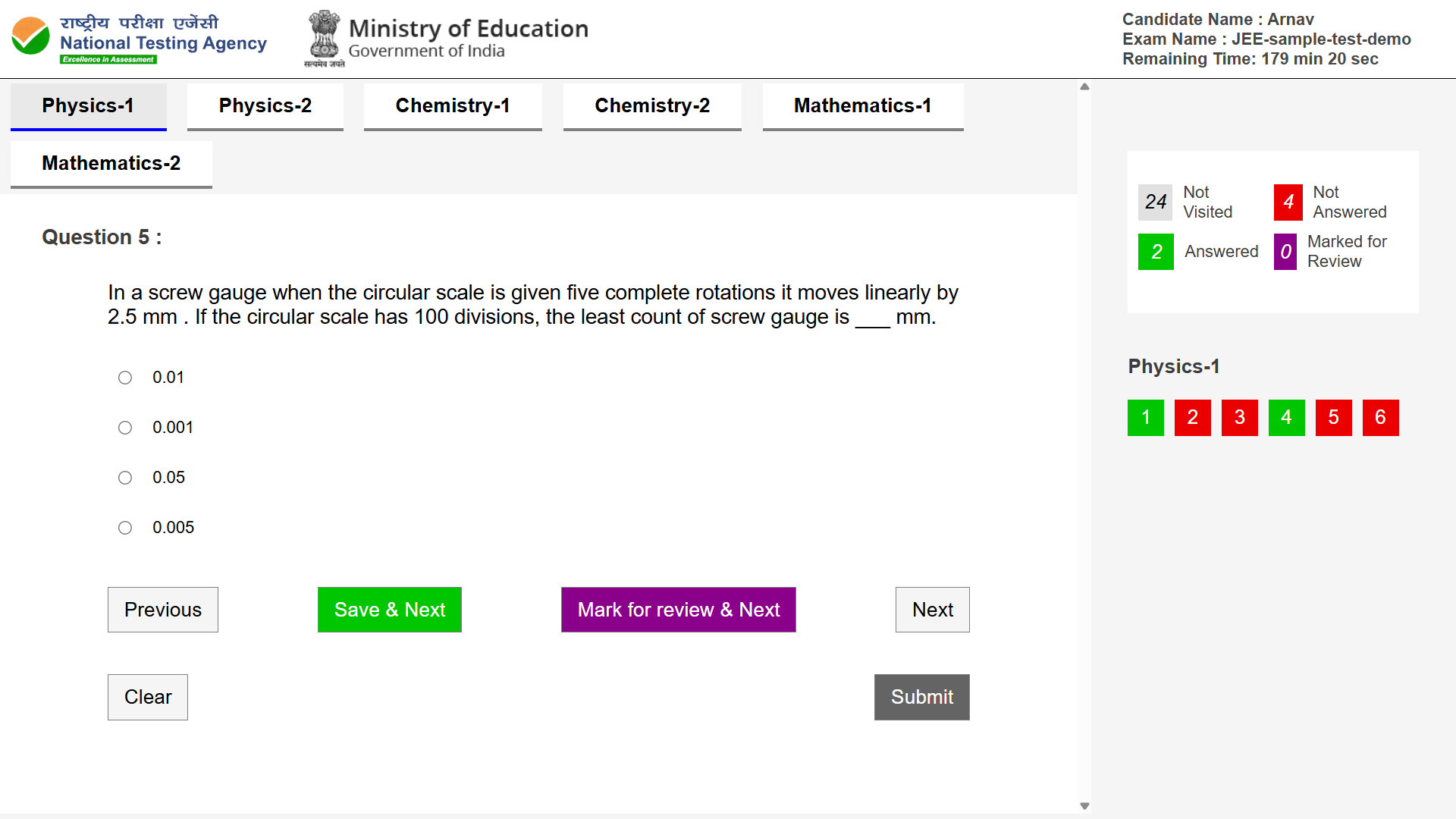 Student testing interface preview